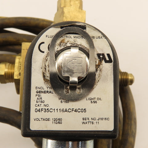 Fluid Control 04F35C1116ACF4C05 1/4" 3 Way Brass Solenoid Valve 120V 50/60Hz
