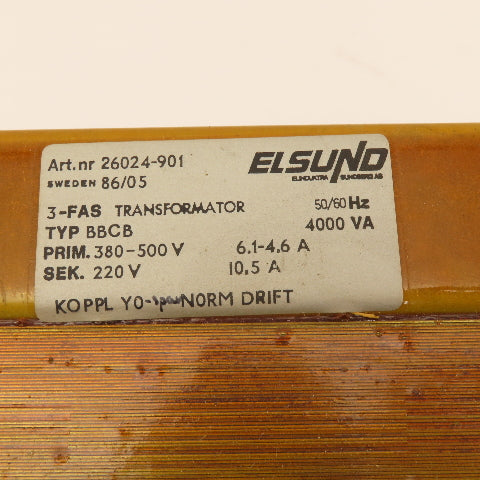 Elsund 26024-901 380-500V Pri 4000vA 220V Sec 3Ph Multi Tap Transformer