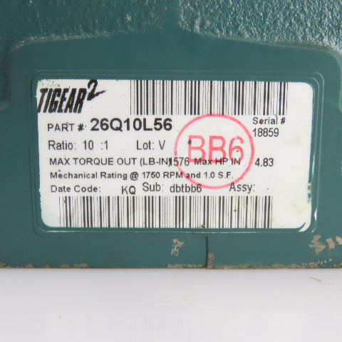 Tigear 26Q10L56 10:1 Ratio Left Hand Gear Reducer 175RPM Output 576LB.-IN.