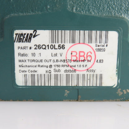 Tigear 26Q10L56 10:1 Ratio Left Hand Gear Reducer 175RPM Output 576LB.-IN.