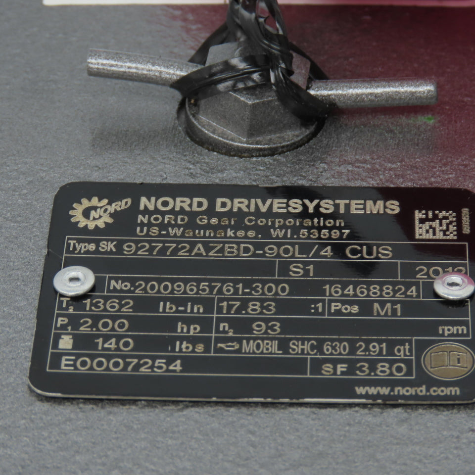 Nord 92772AZBD-90L/4CUS 17.83:1 Ratio Speed Reducer Gearmotor 2HP 93RPM 460V 3PH
