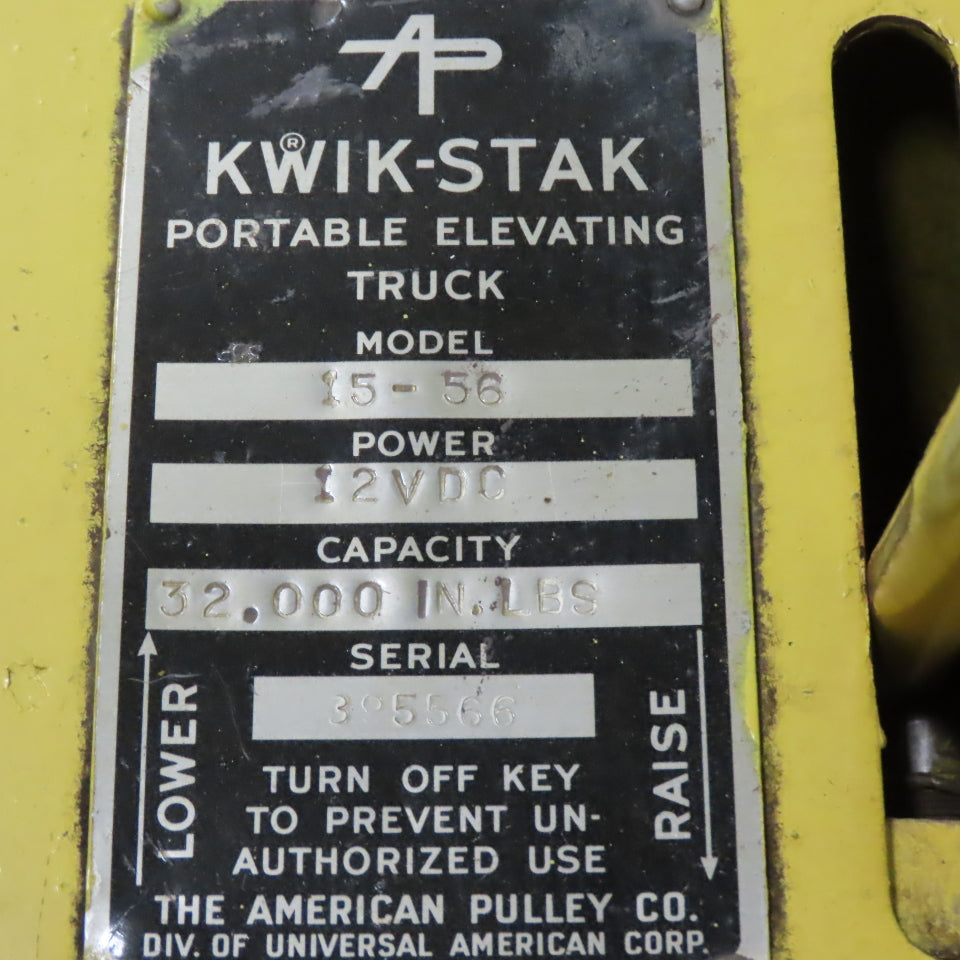 Kwik Stak 15-56 12V Portable Elevating Pallet Straddle Lift 54" Height 44" Forks