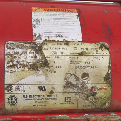 U.S. Electrical T528A 3HP AC Motor 1765RPM 200V 3PH 182T Frame 9.6A 60HZ