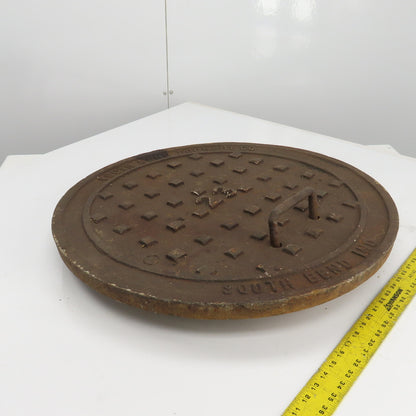 South Bend Foundry Vintage 26" Diameter Cast Iron Manhole Cover #23