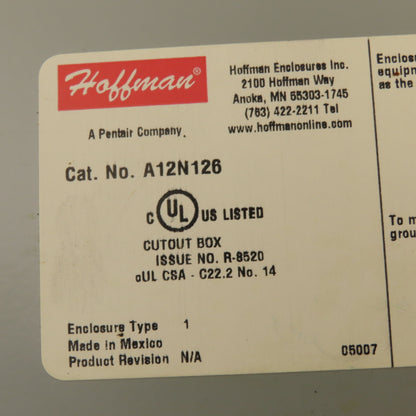 Moeller NZM1 600V 63A Rotary Disconnect Operator In 12x12x6" Enclosure