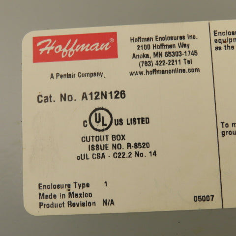 Moeller NZM1 600V 63A Rotary Disconnect Operator In 12x12x6" Enclosure