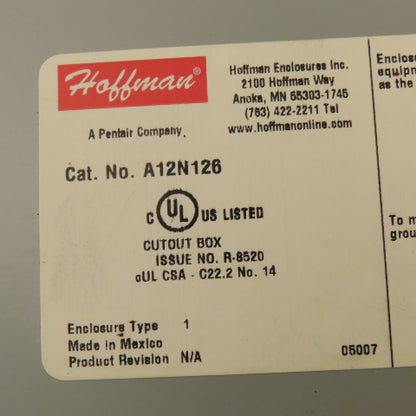 Moeller NZM1 600V 63A Rotary Disconnect Operator In 12x12x6" Enclosure