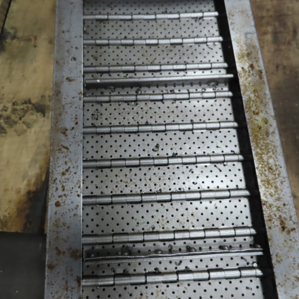 Turbo 112" OAL Incline Chip Conveyor 12" Belt 51 to 57" Discharge 2 FPM 3Ph