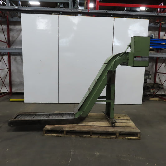Turbo 112" OAL Incline Chip Conveyor 12" Belt 51 to 57" Discharge 2 FPM 3Ph