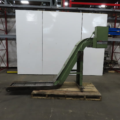Turbo 112" OAL Incline Chip Conveyor 12" Belt 51 to 57" Discharge 2 FPM 3Ph