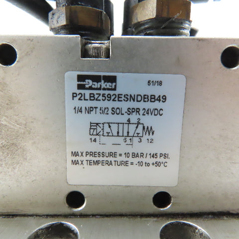 Parker P2LBZ592ESNDBB49 2 Way Solenoid Valve Bank 5/3 Way W/ Check Manifold 24V