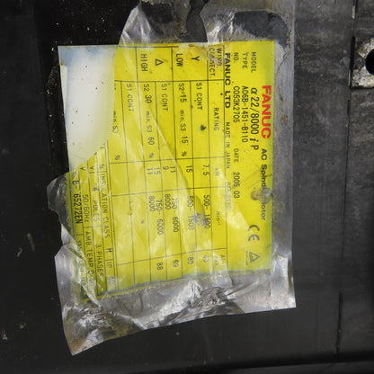 Fanuc A06B-1451-B110 a22/8000 15KW AC Servo Motor 8000RPM 3PH 133-220V AS-IS