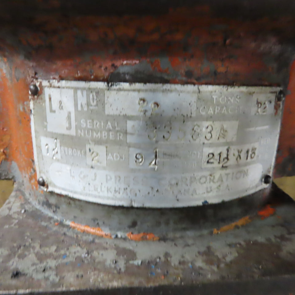 L & S Model 22 20 Ton OBI Punch Press 1-1/2" Stroke 6-1/2" Throat 3Ph