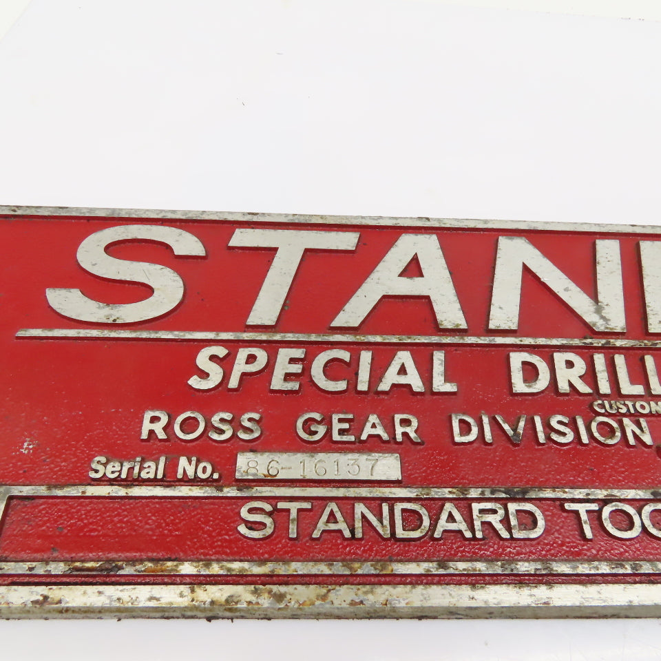 Standard Special Drilling Machine Ross Gear Division Machine Plate 22" x 6"