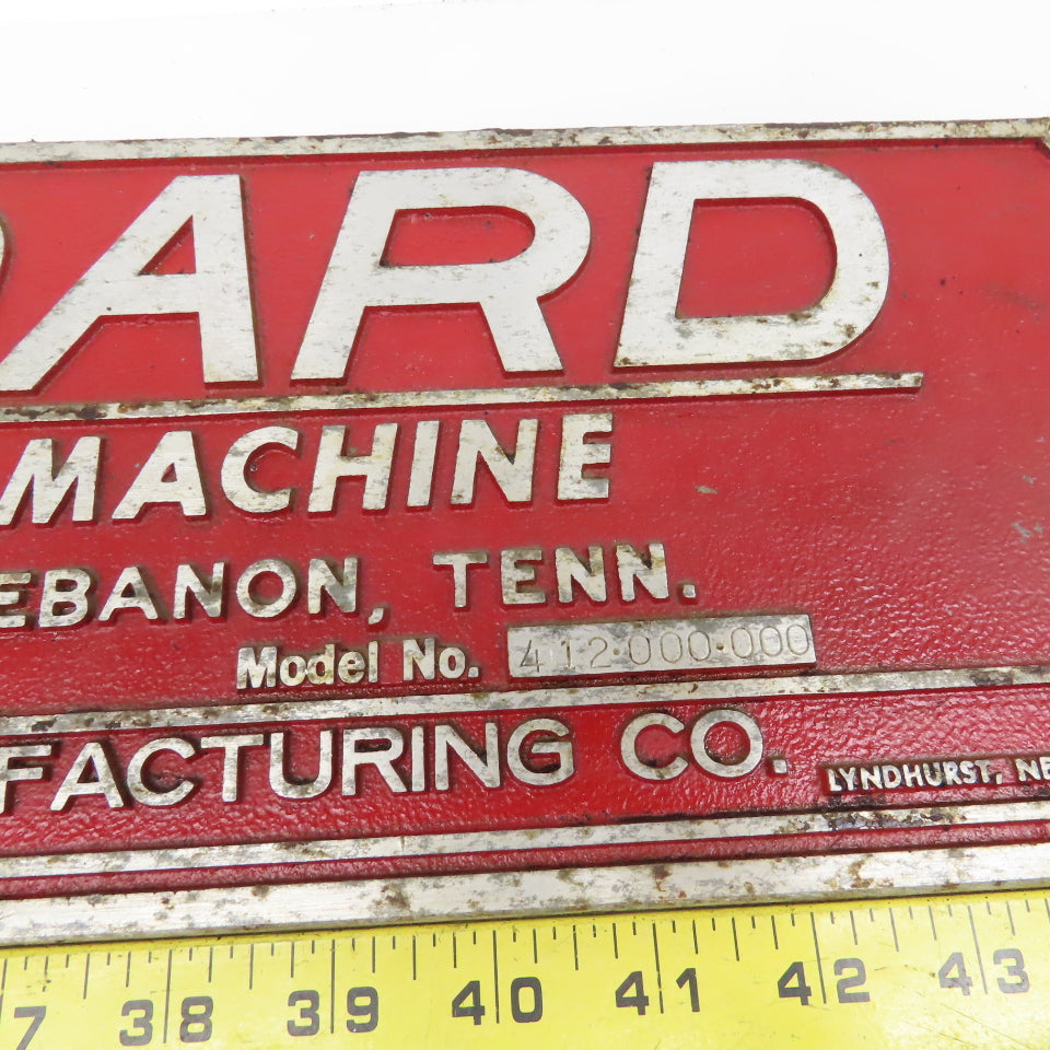 Standard Special Drilling Machine Ross Gear Division Machine Plate 22" x 6"
