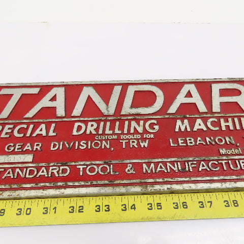 Standard Special Drilling Machine Ross Gear Division Machine Plate 22" x 6"