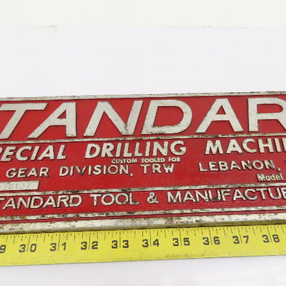 Standard Special Drilling Machine Ross Gear Division Machine Plate 22" x 6"