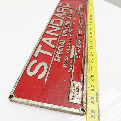 Standard Special Drilling Machine Ross Gear Division Machine Plate 22" x 6"