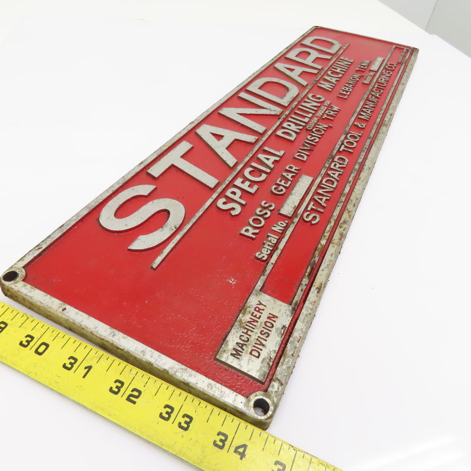 Standard Special Drilling Machine Ross Gear Division Machine Plate 22" x 6"