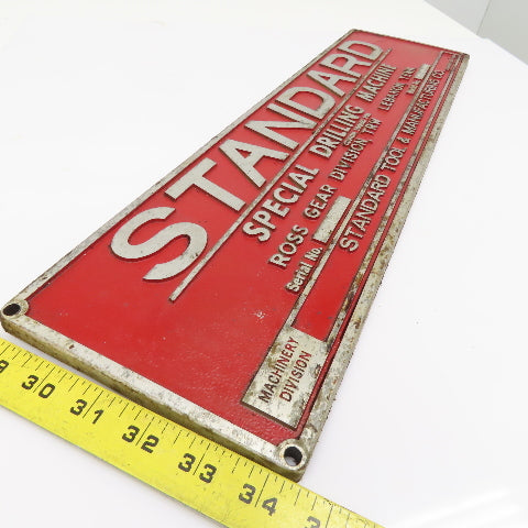 Standard Special Drilling Machine Ross Gear Division Machine Plate 22" x 6"