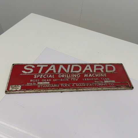 Standard Special Drilling Machine Ross Gear Division Machine Plate 22" x 6"