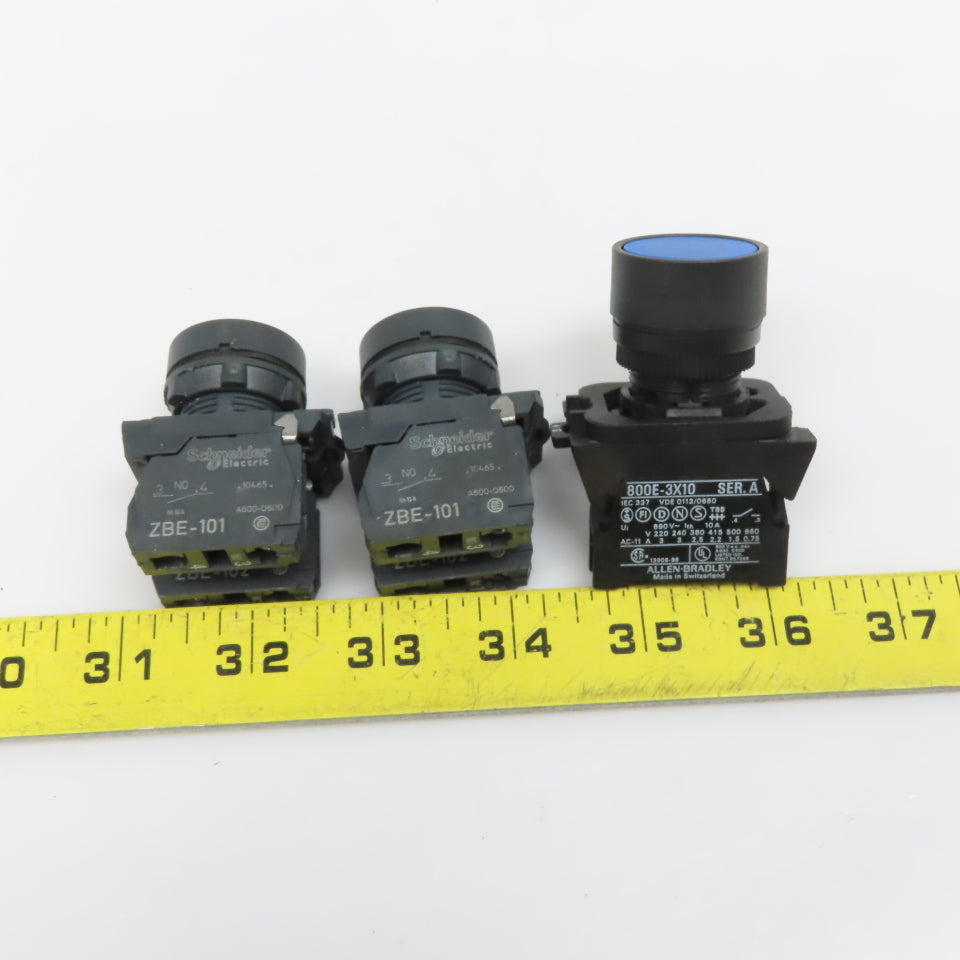 Allen Bradley 800E ZBE-101 600V Momentary Contact Blue Black Switch Lot Of 3