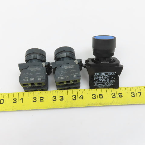 Allen Bradley 800E ZBE-101 600V Momentary Contact Blue Black Switch Lot Of 3