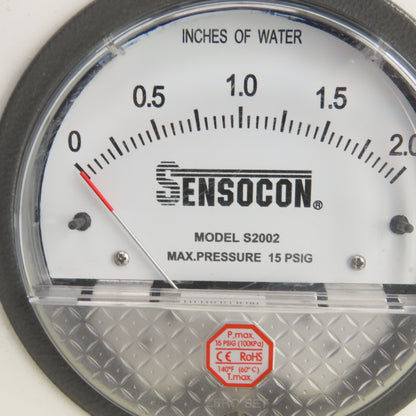 Sensocon S2000-00/S2002 Differential Pressure Gauge 0-.25"/0-2" In/ Water 15PSIG