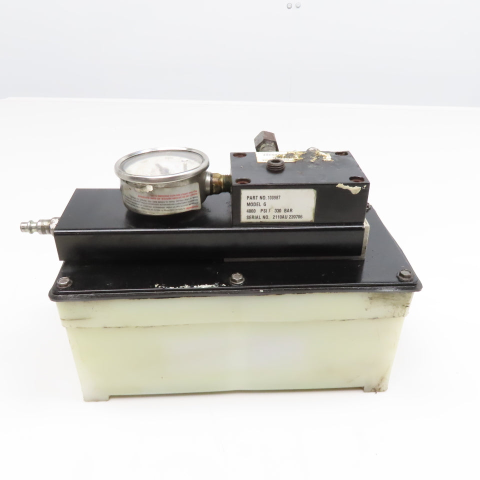 Hydac 100987 Model G Air Powered Hydraulic Pump Single Stage 4800PSI