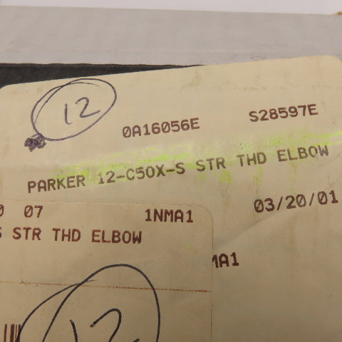Parker 12 C50X-5 5/8" Male JIC Flare x 1-1/16-12 SAE ORB Hydraulic Elbow 90°
