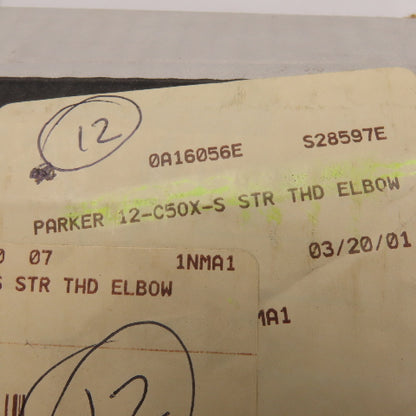 Parker 12 C50X-5 5/8" Male JIC Flare x 1-1/16-12 SAE ORB Hydraulic Elbow 90°