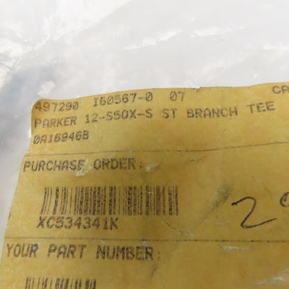 Parker 12-S50X-S 1-1/16-12 SAE ORB Male x 3/4" JIC x 3/4" JIC Branch TEE