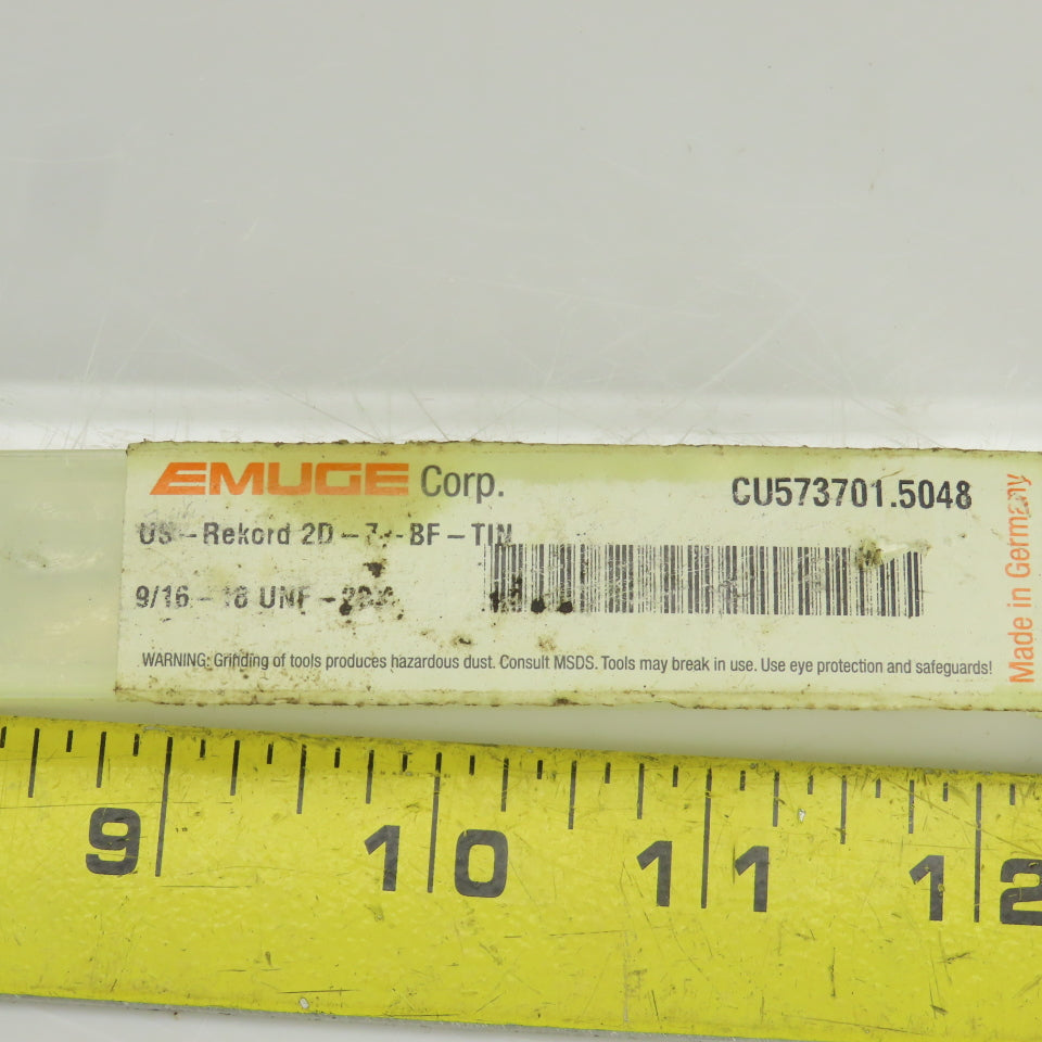 Emuge 2D-ZBF-TIN 9/16"-18UNF-2BX TiN Coat Modified Bottoming Tap 3 Flute
