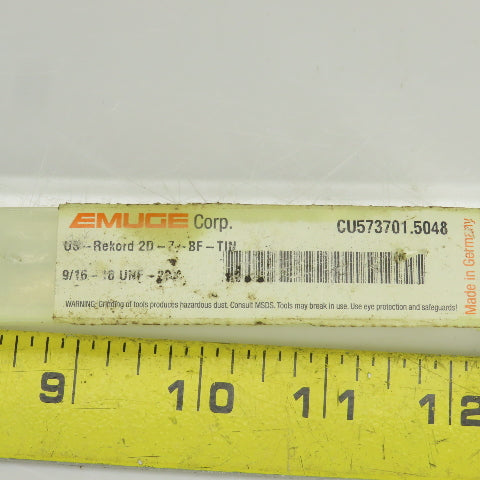 Emuge 2D-ZBF-TIN 9/16"-18UNF-2BX TiN Coat Modified Bottoming Tap 3 Flute