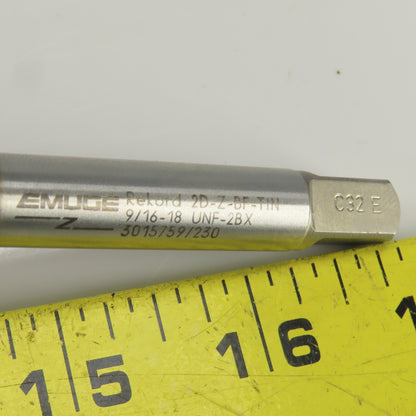 Emuge 2D-ZBF-TIN 9/16"-18UNF-2BX TiN Coat Modified Bottoming Tap 3 Flute