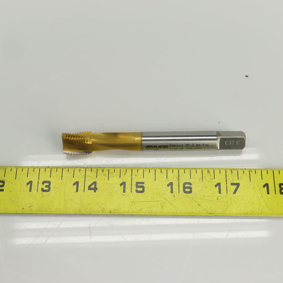 Emuge 2D-ZBF-TIN 9/16"-18UNF-2BX TiN Coat Modified Bottoming Tap 3 Flute