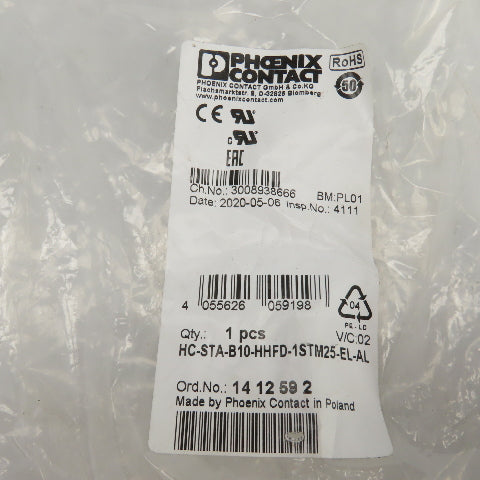 Phoenix Contact HC-STA-B10-HHFD-1STM25-EL-AL Aluminum Sleeve Housing 72mm x 44mm