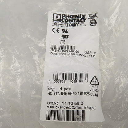 Phoenix Contact HC-STA-B10-HHFD-1STM25-EL-AL Aluminum Sleeve Housing 72mm x 44mm