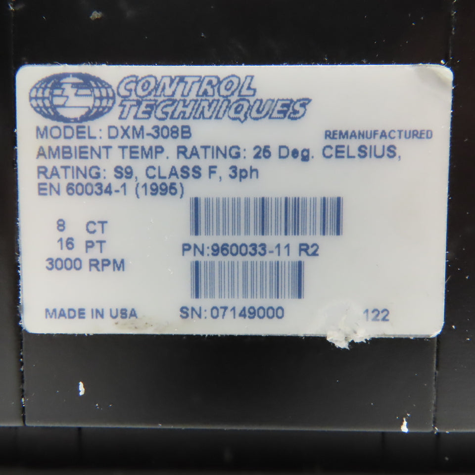 Control Techniques DXM-308B Emerson 3000RPM Servo Motor 14mm Shaft
