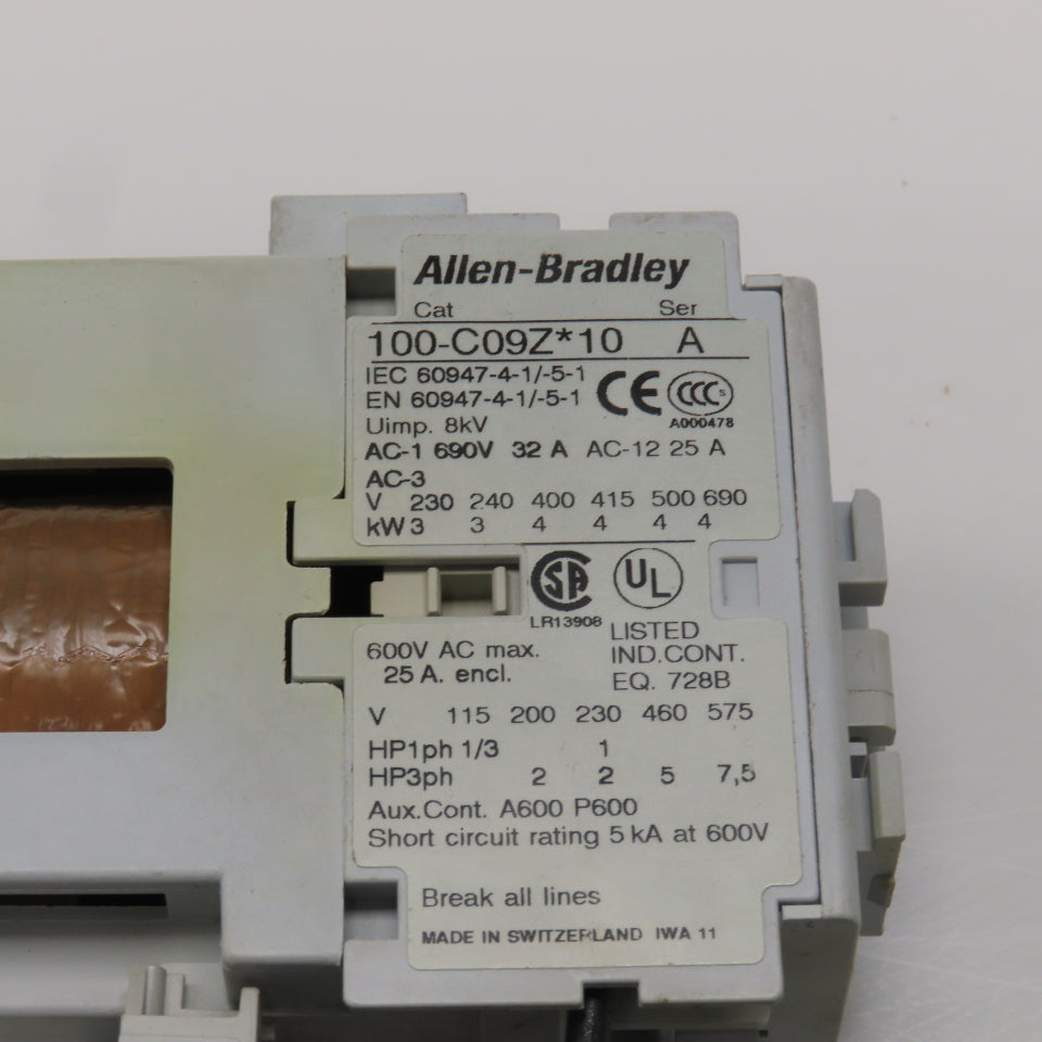 Allen Bradley 100-C09Z*10 Ser A Contactor 600VAC 24VDC Coil W/193-EA1DB Lot Of 2