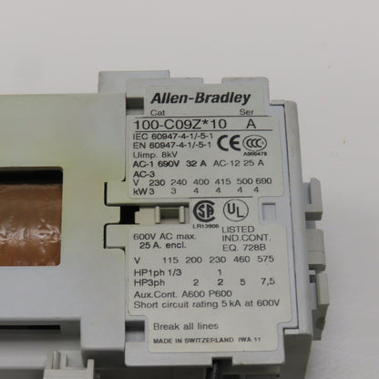 Allen Bradley 100-C09Z*10 Ser A Contactor 600VAC 24VDC Coil W/193-EA1DB Lot Of 2