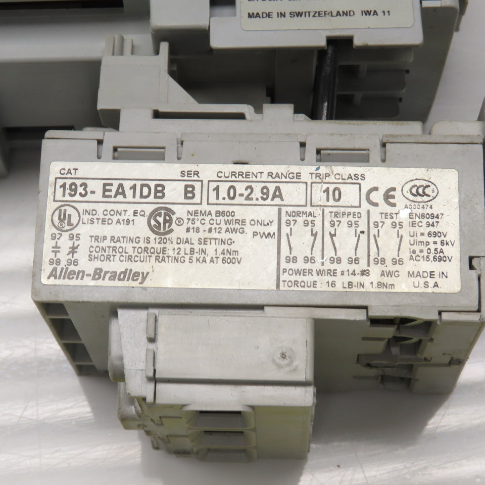 Allen Bradley 100-C09Z*10 Ser A Contactor 600VAC 24VDC Coil W/193-EA1DB Lot Of 2