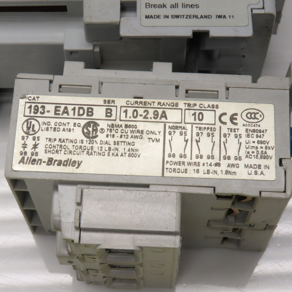 Allen Bradley 100-C09Z*10 Ser A Contactor 600VAC 24VDC Coil W/193-EA1DB Lot Of 2
