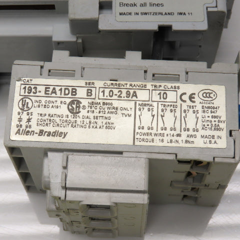 Allen Bradley 100-C09Z*10 Ser A Contactor 600VAC 24VDC Coil W/193-EA1DB Lot Of 2