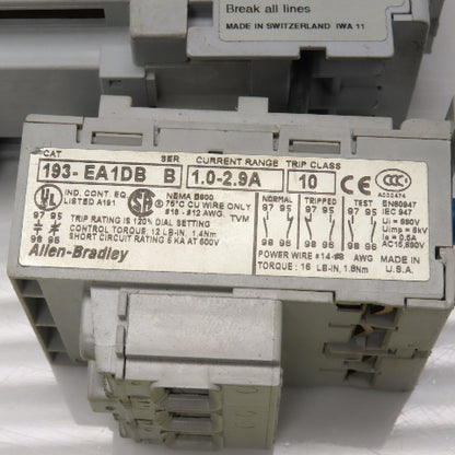 Allen Bradley 100-C09Z*10 Ser A Contactor 600VAC 24VDC Coil W/193-EA1DB Lot Of 2