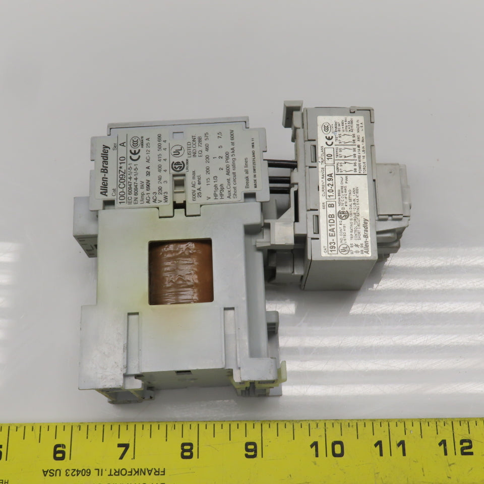 Allen Bradley 100-C09Z*10 Ser A Contactor 600VAC 24VDC Coil W/193-EA1DB Lot Of 2