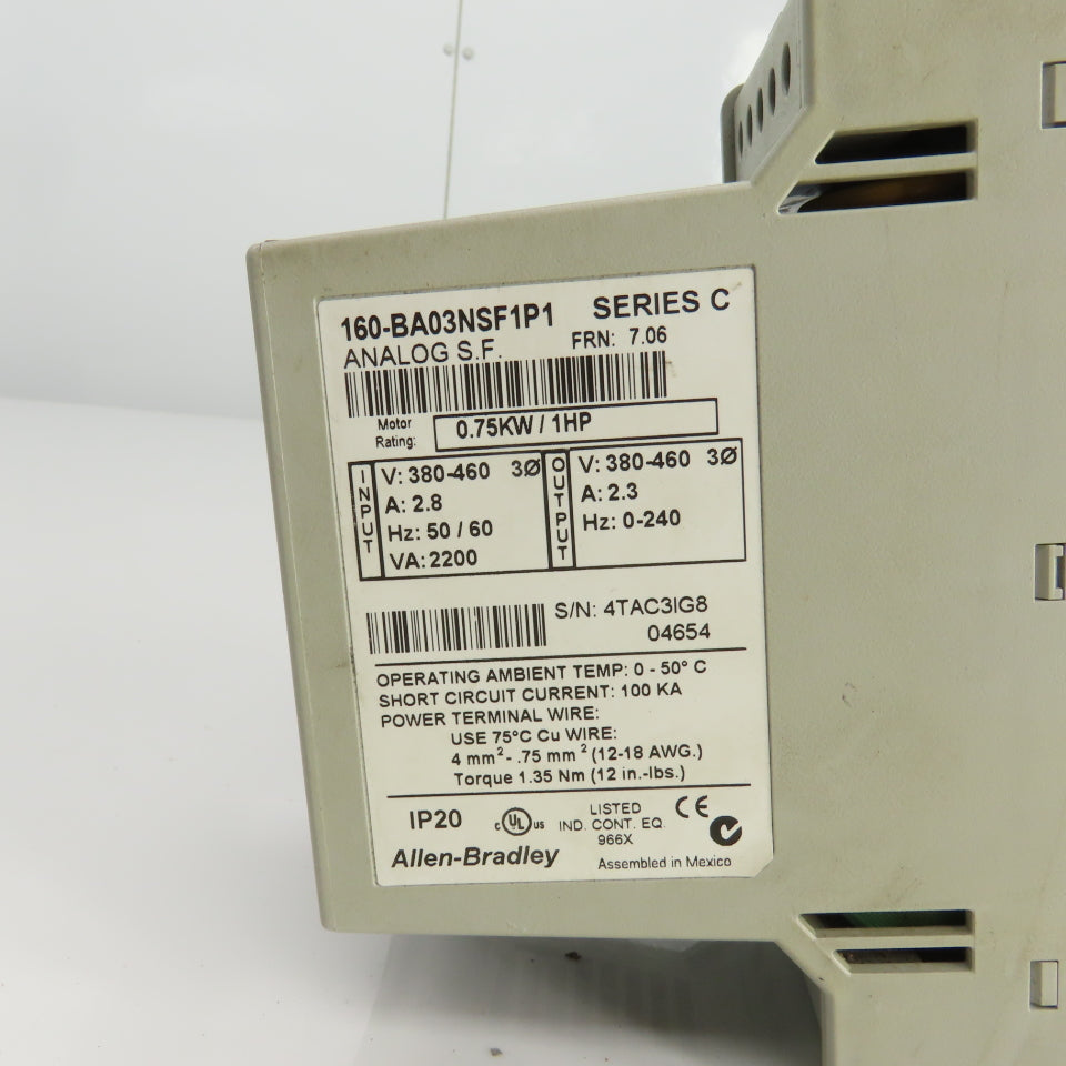 Allen Bradley 160-BA03NSF1P1 Ser C Speed Controller 1HP/0.75KW FRN7.06 380-460V