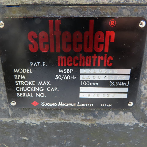 Sugino Selfeeder Mechatric MSBP-13-BU Inline Drill Drilling Unit Self Feed 3Ph