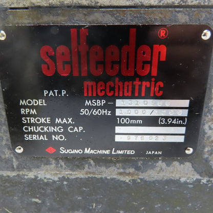 Sugino Selfeeder Mechatric MSBP-13-BU Inline Drill Drilling Unit Self Feed 3Ph