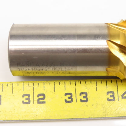 Hanita 1-1/2" Diam. x 3" LOC 6 Flute Spiral TiN Coated End Mill 1-1/4 Weldon